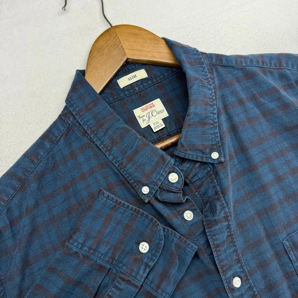 J. Crew Oxford Shirt men's 2XL Blue All Cotton OCBD Slim Preppy Button Down Ivy
